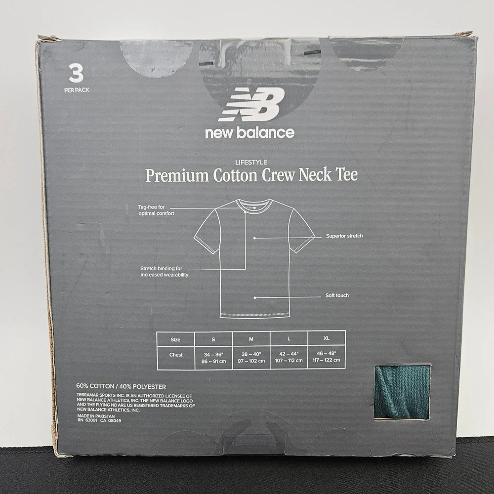 New Balance Mens Size Med Premium Cotton Crew‎ Neck Tee 3 Pack White Grey Green